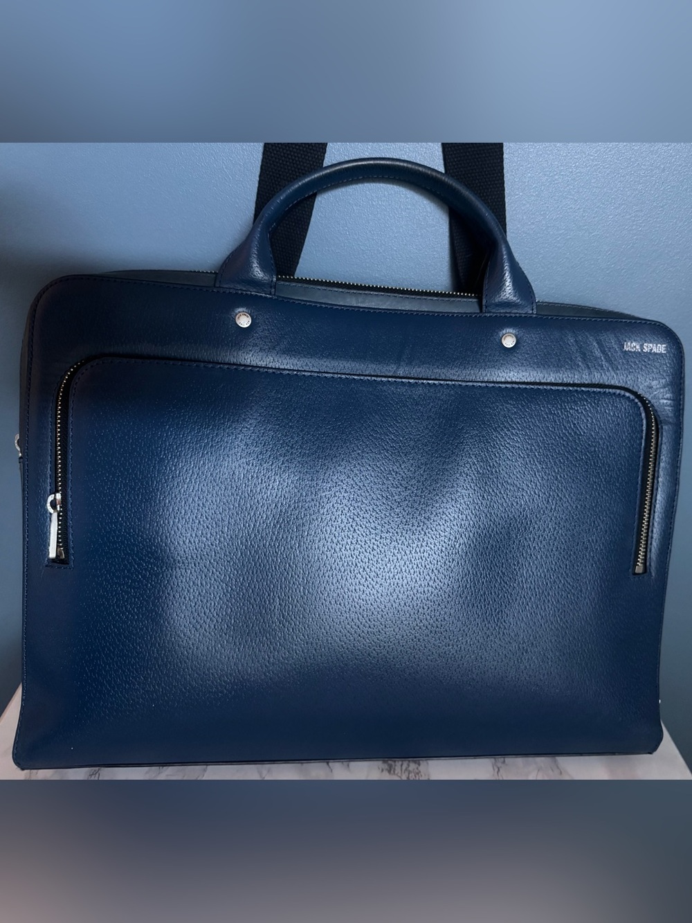 Jack Spade Mason Leather Slim Briefcase Cobalt Blue